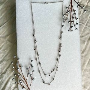 LOFT 2 Strand Silver tone long necklace w/champagne & copper color faceted beads